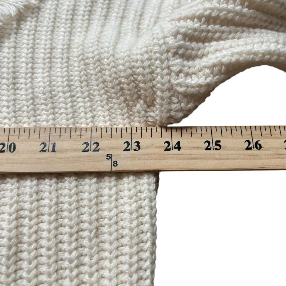 Boden Women's M Cream Wool Blend Chunky Knit Fringe Crochet Sweater NWT